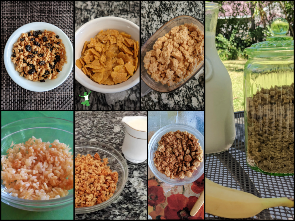collage of seven healthy, homemade cold breakfast cereals in bowls