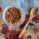 healthy cinnamon crunch in bowl with bamboo spoon