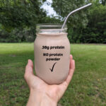 cottage cheese smoothie no protein powder in glass with straw