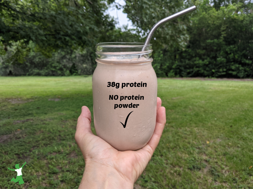cottage cheese smoothie with no protein powder in glass with straw