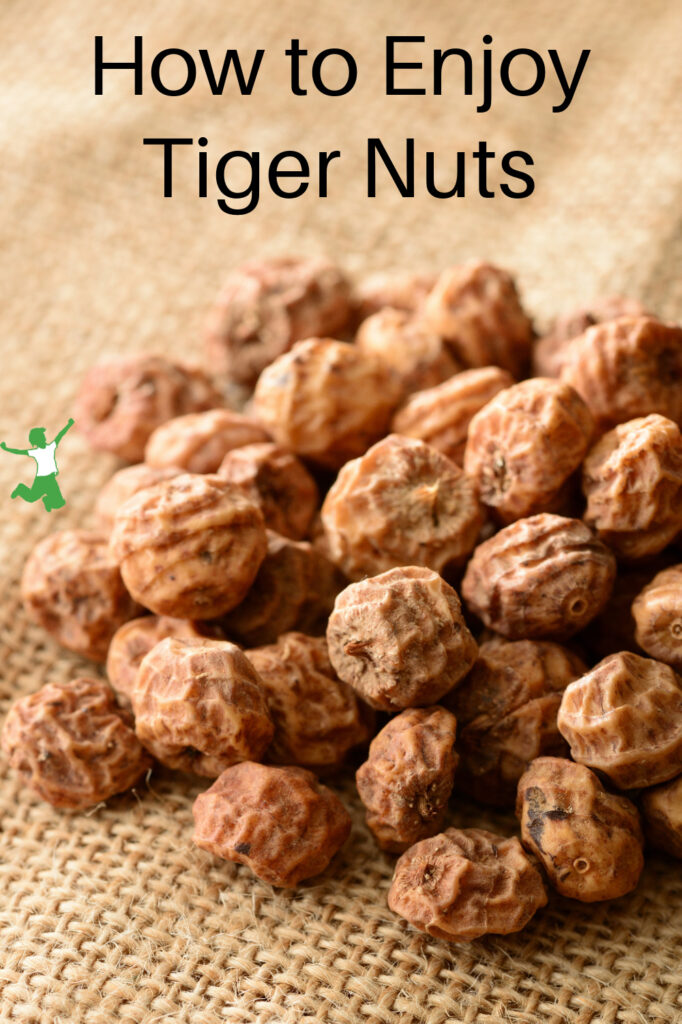 cup of fibrous tiger nuts on tablecloth