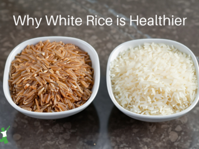 healthiest white rice and brown rice in bowls on granite counter