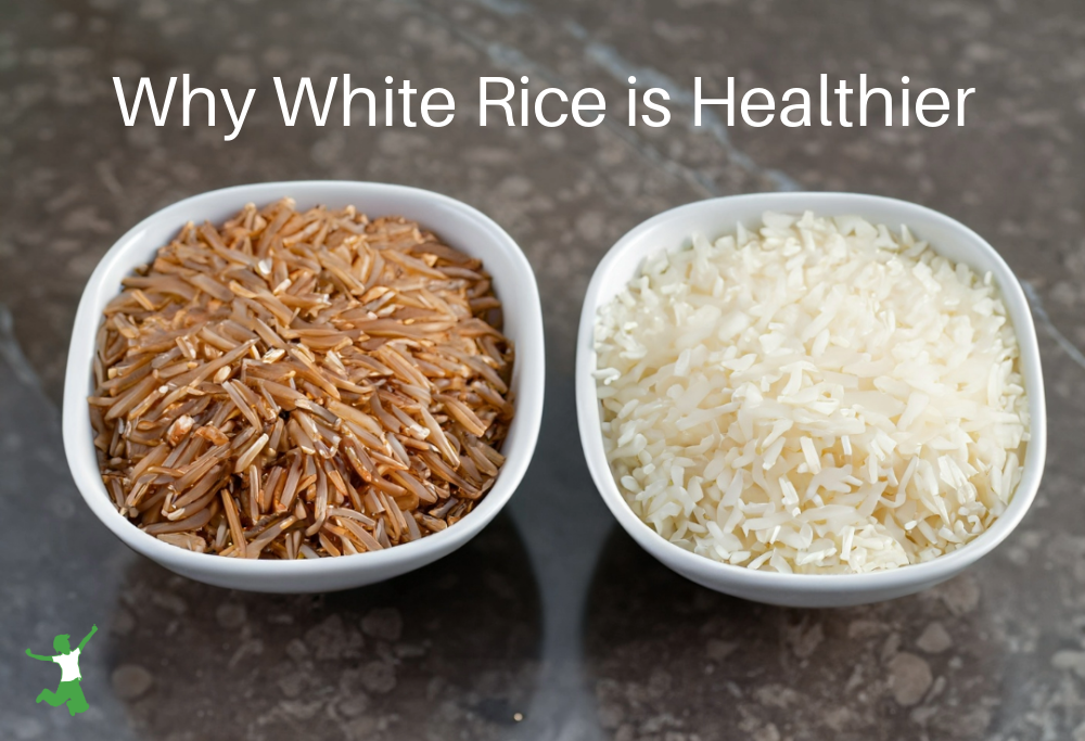 healthiest white rice and brown rice in bowls on granite counter