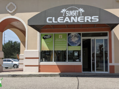 green, nontoxic dry cleaning storefront