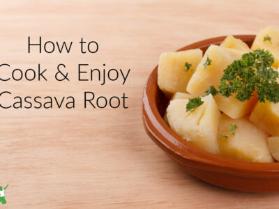 safely boiled cassava in a clay bowl with parsley sprig