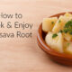 safely boiled cassava in a clay bowl with parsley sprig