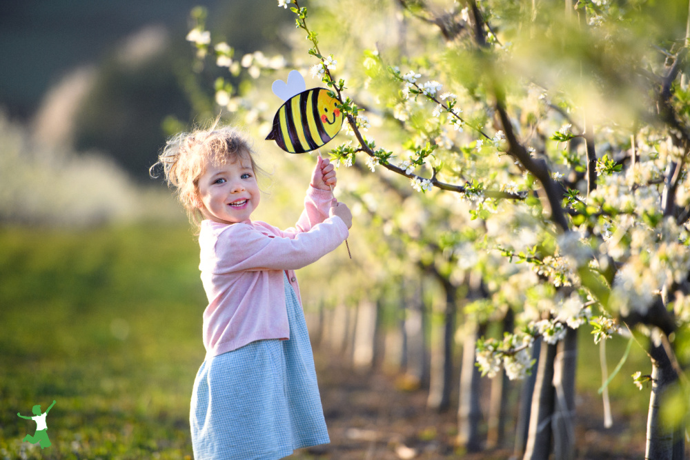 child enjoying healing bee frequency from golden hum of buzzing hive