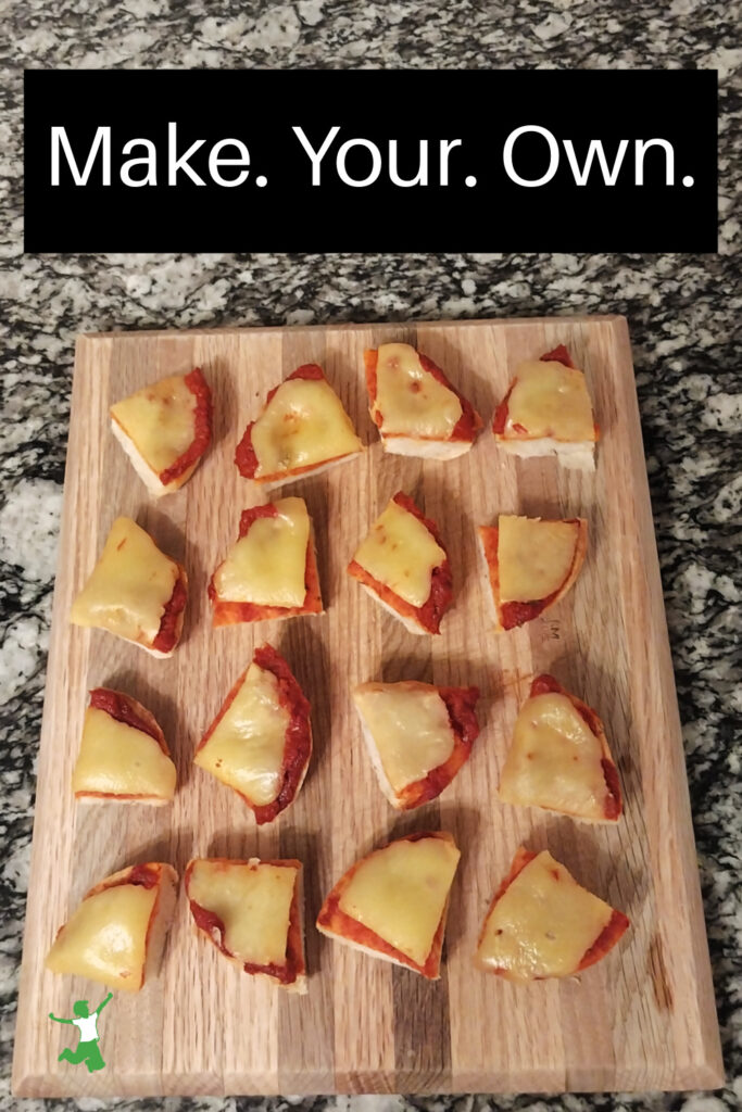 healthy pizza bites on a granite table
