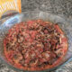 wild rice casserole in glass dish on granite