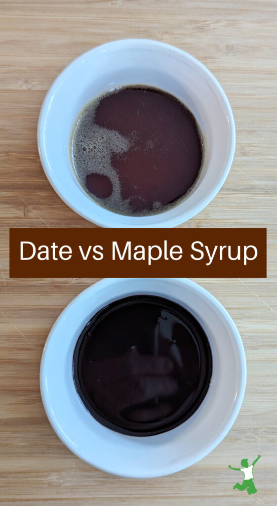 maple syrup and date syrup differences in white bowls