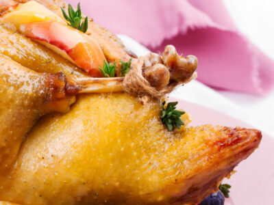 roast duck prepared with healthy fruit stuffing