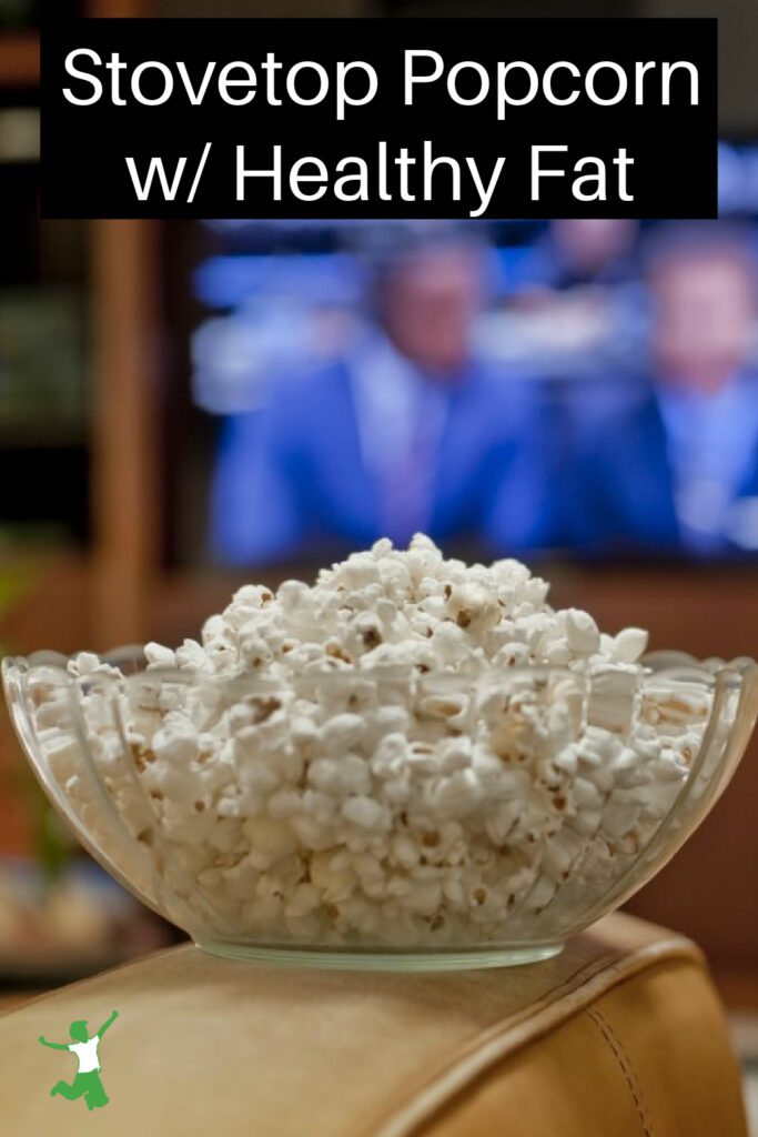 healthy stovetop popcorn with butter in living room