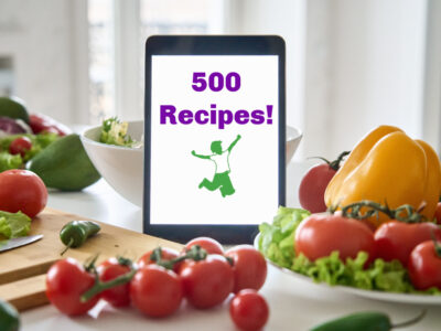 phone screen with 500 recipes and healthy home economist logo
