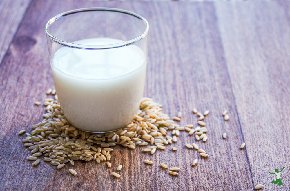 fermented rice milk in glass on wood counter