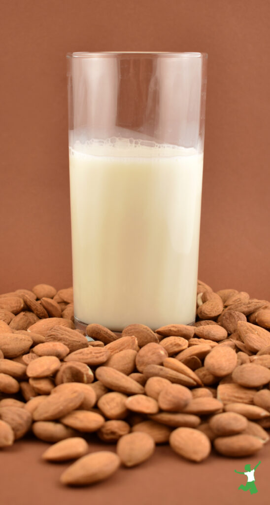 healthy sprouted almond milk in a glass
