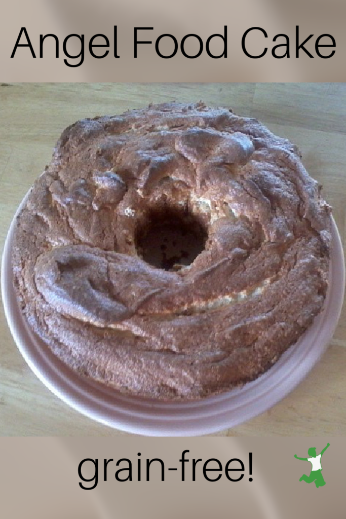 grain-free angel food cake on wood counter