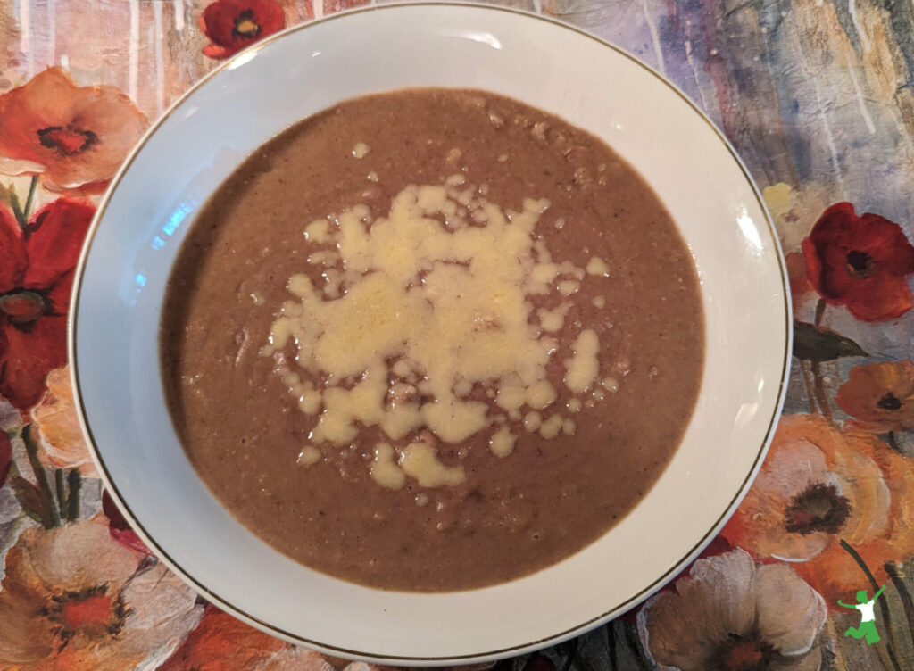 healthy refried beans in white serving bowl 