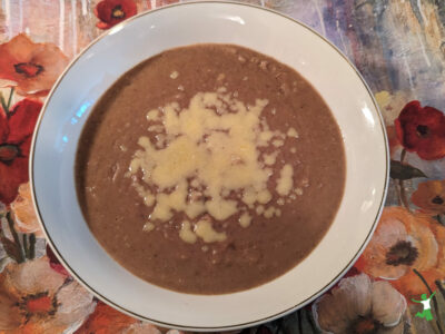 healthy refried beans in white serving bowl