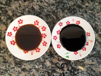 healthy types of molasses in small saucers on granite counter