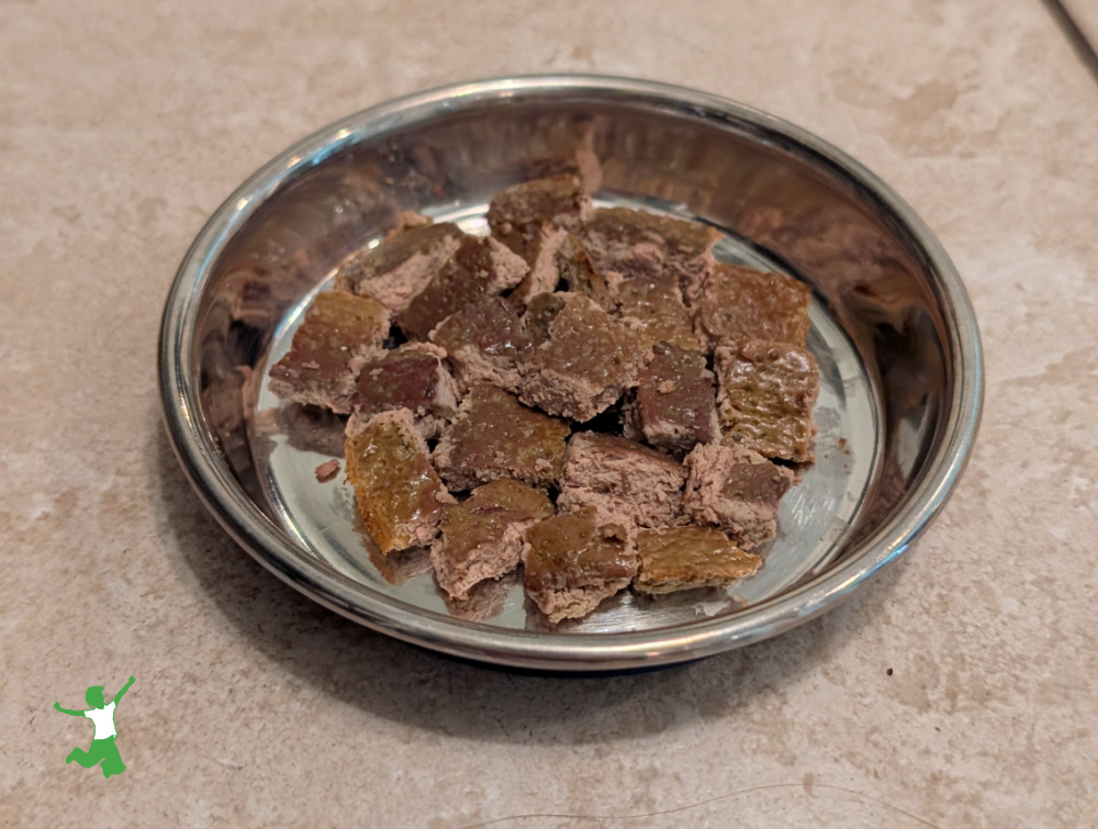 homemade, healthy pet treats in a stainless steel bowl