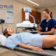 woman getting a DEXA scan at the doctor's office