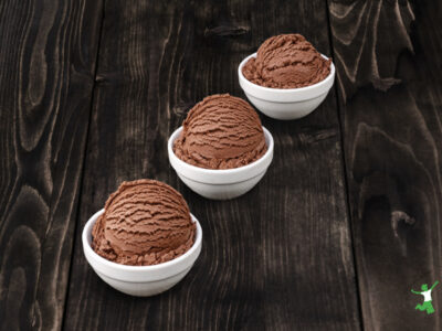 dairy free chocolate ice cream scoops in white bowls