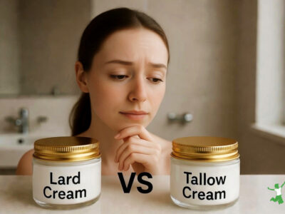 woman deciding between tallow or lard skin cream