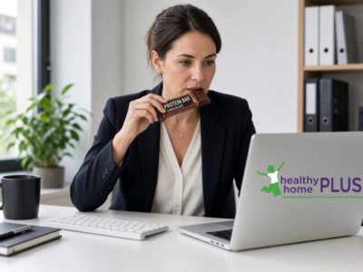 woman eating ultra processed high protein bar