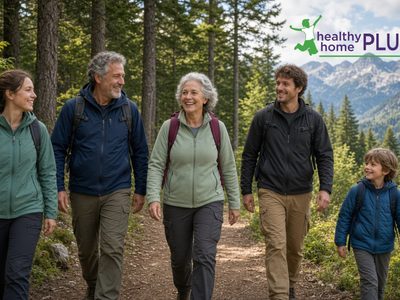 woman with optimal redox hiking with family